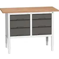 Bott Kastenwerkbank verso, Multiplex-Platte, 6 Schubladen, B 1250 x T 600 x H 830 - 930 mm, RAL 7035 Lichtgrau / Anthrazitgrau