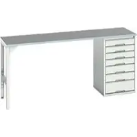 Bott Unterbauwerkbank verso, Linoleum-Platte, 7 Schubladen, B 2000 x T 600 x H 930 mm, Lichtgrau