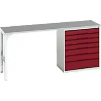 Bott Unterbauwerkbank verso, Linoleum-Platte, 7 Schubladen, B 2000 x T 600 x H 930 mm, Lichtgrau / Purpurrot