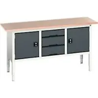 Bott Kastenwerkbank verso, mit Multiplex-Platte, 3 Schubladen & 2 Türen, B 1750 x T 600 x H 830 - 930 mm, RAL 7035 Lichtgrau / RAL 7016 Anthrazitgrau