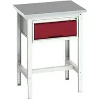Bott Werkbank verso, Linoleum-Platte, 1 Schublade, mit Querstrebenset, B 700 x T 600 x H 780 - 930 mm, RAL 7035 Lichtgrau / Purpurrot