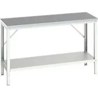 Bott Werkbank verso, Linoleum-Platte, mit Ablageboden, B 1500 x T 600 x H 780 - 930 mm, RAL 7035 Lichtgrau