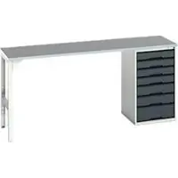 Bott Unterbauwerkbank verso, Linoleum-Platte, 7 Schubladen, B 2000 x T 600 x H 930 mm, Lichtgrau / Anthrazitgrau