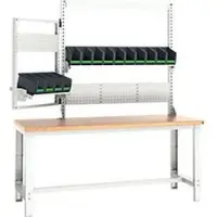 Bott Systemwerkbank cubio, mit Aufnahme- und Schwenkrahmen, Buche-Multiplexplatte, bis 800 kg, B 2000 x T 750 mm, Lichtgrau