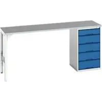 Bott Unterbauwerkbank verso, Linoleum-Platte, 5 Schubladen, B 2000 x T 600 x H 930 mm, Lichtgrau / Enzianblau