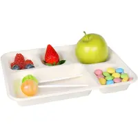 Papstar 125 Menü-Trays, Zuckerrohr "pure" 5-geteilt 3,7 cm x 22 cm x 28,2 cm weiss