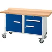 Schäfer Shop Mobile Werkbank PWi 150-3, Buche-Dekor Multiplexplatte, bis 400 kg, B 1500 x T 700 x H 840 mm