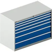 Schäfer Shop Schubladenschrank WSK 78–36 E, Stahl, 7 Schübe, 75 kg Traglast, B 1431 mm x T 725 mm x H 1000 mm, lichtgrau/enzianblau