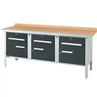 Schäfer Shop Kastenwerkbank PW 200-5, Buche Multiplexplatte, mit Stahlkante, bis 750 kg, B 2000 x T 700 x H 840 mm, Anthrazit