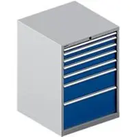 Schäfer Shop Schubladenschrank WSK 54-36, Stahl, 7 Schübe, bis 75 kg, B 1023 x T 725 x H 1000 mm, weissaluminium/enzianblau