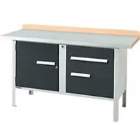 Schäfer Shop Kastenwerkbank PWi 150-3, Buche Multiplexplatte, mit Stahlabdeckung, bis 750 kg, B 1500 x T 700 x H 840 mm, Anthrazit