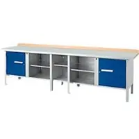 Schäfer Shop Kastenwerkbank PWi 300-1, Buche Multiplexplatte, mit Stahlabdeckung, bis 750 kg, B 3000 x T 700 x H 840 mm, Enzianblau