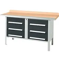 Schäfer Shop Kastenwerkbank PWi 150-6, Buche Multiplexplatte, mit Stahlkante, bis 750 kg, B 1500 x T 700 x H 840 mm, Anthrazit