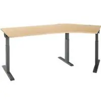 Schäfer Shop Winkelschreibtisch ERGO-T 2.0, 135° Winkel, Ansatz rechts, T-Fuß, B 2165 x T 800 x H 675-895 mm, Ahorn/anthrazit