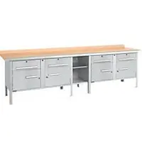 Schäfer Shop Kastenwerkbank PWi 300-0, Buche Multiplexplatte, mit Stahlkante, bis 750 kg, B 3000 x T 700 x H 840 mm, Weißaluminium