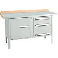 Schäfer Shop Kastenwerkbank PWi 150-7, Buche Multiplexplatte, mit Stahlabdeckung, bis 750 kg, B 1500 x T 700 x H 840 mm, Lichtgrau