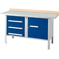 Schäfer Shop Kastenwerkbank PWi 150-4, Buche Multiplexplatte, mit Stahlabdeckung, bis 750 kg, B 1500 x T 700 x H 840 mm, Enzianblau