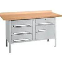 Schäfer Shop Kastenwerkbank PWi 150-5, Buche Multiplexplatte, bis 750 kg, B 1500 x T 700 x H 840 mm, Weißaluminium