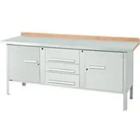 Schäfer Shop Kastenwerkbank PW 200-4, Buche Multiplexplatte, mit Stahlabdeckung, bis 750 kg, B 2000 x T 700 x H 840 mm, Lichtgrau
