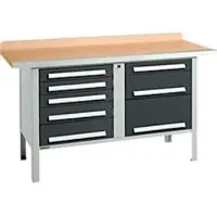 Schäfer Shop Kastenwerkbank PWi 150-8, Buche Multiplexplatte, mit Stahlkante, bis 750 kg, B 1500 x T 700 x H 840 mm, Anthrazit