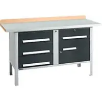 Schäfer Shop Kastenwerkbank PWi 150-5, Buche Multiplexplatte, mit Stahlabdeckung, bis 750 kg, B 1500 x T 700 x H 840 mm, Anthrazit