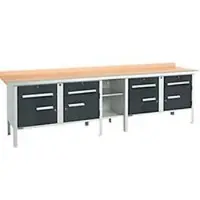 Schäfer Shop Kastenwerkbank PWi 300-0, Buche Multiplexplatte, mit Stahlkante, bis 750 kg, B 3000 x T 700 x H 840 mm, Anthrazit