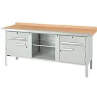 Schäfer Shop Kastenwerkbank PW 200-0, Buche Multiplexplatte, mit Stahlkante, bis 750 kg, B 2000 x T 700 x H 840 mm, Lichtgrau
