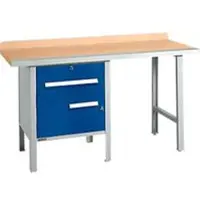 Schäfer Shop Kombiwerkbank PWi 150-2, Buche Multiplexplatte, mit Stahlkante, bis 750 kg, B 1500 x T 700 x H 840 mm, Enzianblau