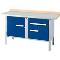 Schäfer Shop Kastenwerkbank PWi 150-3, Buche Multiplexplatte, mit Stahlabdeckung, bis 750 kg, B 1500 x T 700 x H 840 mm, Enzianblau