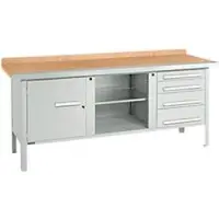 Schäfer Shop Kastenwerkbank PW 200-1, Buche Multiplexplatte, mit Stahlkante, bis 750 kg, B 2000 x T 700 x H 840 mm, Lichtgrau