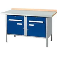 Schäfer Shop Kastenwerkbank PWi 150-0, Buche Multiplexplatte, mit Stahlabdeckung, bis 750 kg, B 1500 x T 700 x H 840 mm, Enzianblau