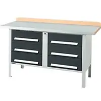 Schäfer Shop Kastenwerkbank PWi 150-6, Buche Multiplexplatte, mit Stahlabdeckung, bis 750 kg, B 1500 x T 700 x H 840 mm, Anthrazit