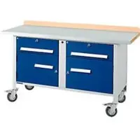 Schäfer Shop Mobile Werkbank PWi 150-0, Buche Multiplexplatte, mit Stahlabdeckung, bis 400 kg, B 1500 x T 700 x H 840 mm