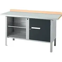 Schäfer Shop Kastenwerkbank PWi 150-1, Buche Multiplexplatte, mit Stahlabdeckung, bis 750 kg, B 1500 x T 700 x H 840 mm, Anthrazit