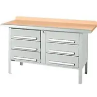 Schäfer Shop Kastenwerkbank PWi 150-6, Buche Multiplexplatte, mit Stahlkante, bis 750 kg, B 1500 x T 700 x H 840 mm, Lichtgrau