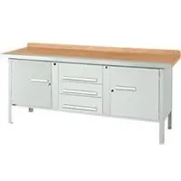 Schäfer Shop Kastenwerkbank PW 200-4, Buche Multiplexplatte, mit Stahlkante, bis 750 kg, B 2000 x T 700 x H 840 mm, Lichtgrau