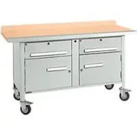 Schäfer Shop Mobile Werkbank PWi 150-0, Buche Multiplexplatte, mit Stahlkante, bis 400 kg, B 1500 x T 700 x H 840 mm