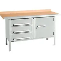 Schäfer Shop Kastenwerkbank PWi 150-4, Buche Multiplexplatte, mit Stahlkante, bis 750 kg, B 1500 x T 700 x H 840 mm, Lichtgrau