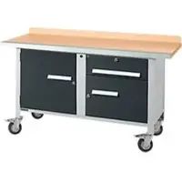 Schäfer Shop Mobile Werkbank PWi 150-3, Buche-Dekor Multiplexplatte, mit Stahlkante, bis 400 kg, B 1500 x T 700 x H 840 mm