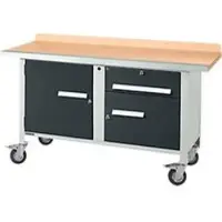 Schäfer Shop Mobile Werkbank PWi 150-3, Buche-Dekor Multiplexplatte, mit Stahlkante, bis 400 kg, B 1500 x T 700 x H 840 mm