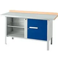 Schäfer Shop Kastenwerkbank PWi 150-1, Buche Multiplexplatte, mit Stahlabdeckung, bis 750 kg, B 1500 x T 700 x H 840 mm, Enzianblau