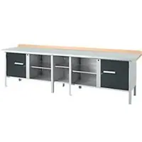 Schäfer Shop Kastenwerkbank PWi 300-1, Buche Multiplexplatte, mit Stahlabdeckung, bis 750 kg, B 3000 x T 700 x H 840 mm, Anthrazit