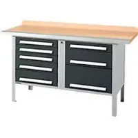 Schäfer Shop Kastenwerkbank PWi 150-8, Buche Multiplexplatte, mit Stahlkante, bis 750 kg, B 1500 x T 700 x H 840 mm, Anthrazit