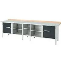 Schäfer Shop Kastenwerkbank PWi 300-1, Buche Multiplexplatte, mit Stahlabdeckung, bis 750 kg, B 3000 x T 700 x H 840 mm, Anthrazit
