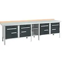 Schäfer Shop Kastenwerkbank PWi 300-0, Buche Multiplexplatte, mit Stahlabdeckung, bis 750 kg, B 3000 x T 700 x H 840 mm, Anthrazit