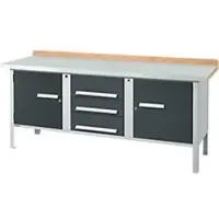Schäfer Shop Kastenwerkbank PW 200-4, Buche Multiplexplatte, mit Stahlabdeckung, bis 750 kg, B 2000 x T 700 x H 840 mm, Anthrazit