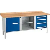 Schäfer Shop Kastenwerkbank PW 200-1, Buche Multiplexplatte, bis 750 kg, B 2000 x T 700 x H 840 mm, Enzianblau