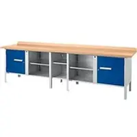 Schäfer Shop Kastenwerkbank PWi 300-1, Buche Multiplexplatte, bis 750 kg, B 3000 x T 700 x H 840 mm, Enzianblau