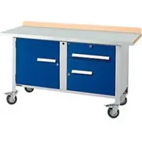 Schäfer Shop Mobile Werkbank PWi 150-3, Buche-Dekor Multiplexplatte, mit Stahlabdeckung, bis 400 kg, B 1500 x T 700 x H 840 mm