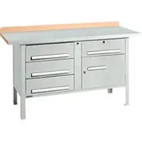 Schäfer Shop Kastenwerkbank PWi 150-5, Buche Multiplexplatte, mit Stahlabdeckung, bis 750 kg, B 1500 x T 700 x H 840 mm, Lichtgrau